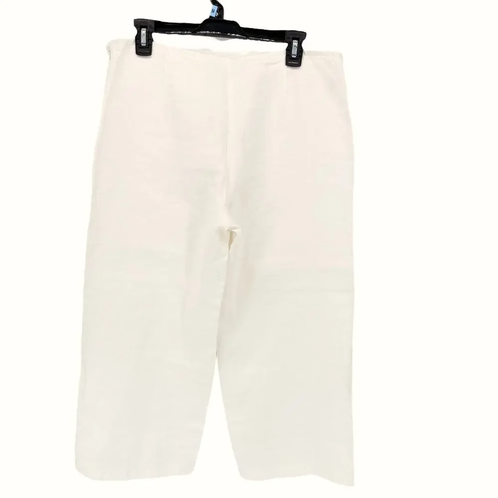 Eileen Fisher Linen Pants PM Petite Medium Wide Leg Cropped Zip Beach Lagenlook - Picture 2 of 7